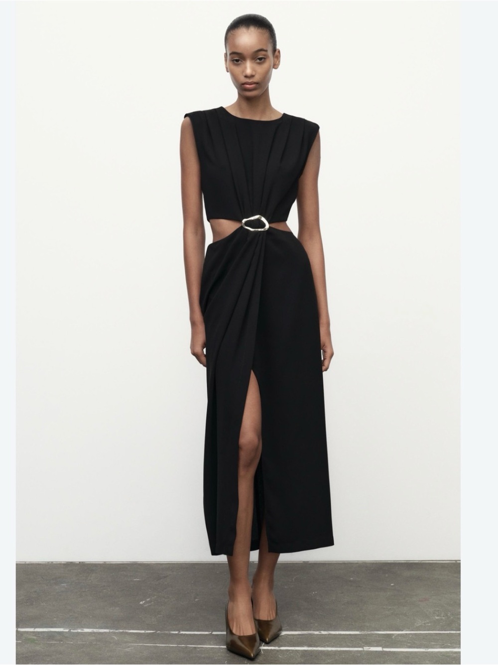 ZARA black High-Low Wrap Skirt with Side Ring